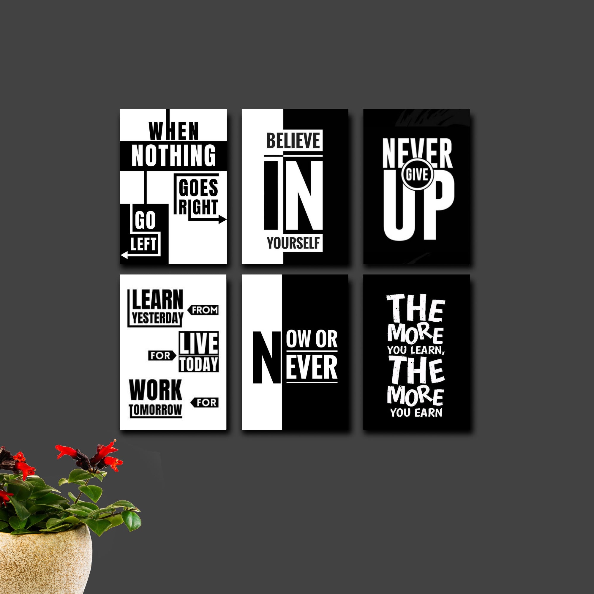 Motivational Wall Hanging Frames – Set of 6 (8x11 Inches | Wooden Back | Double Tape Included)