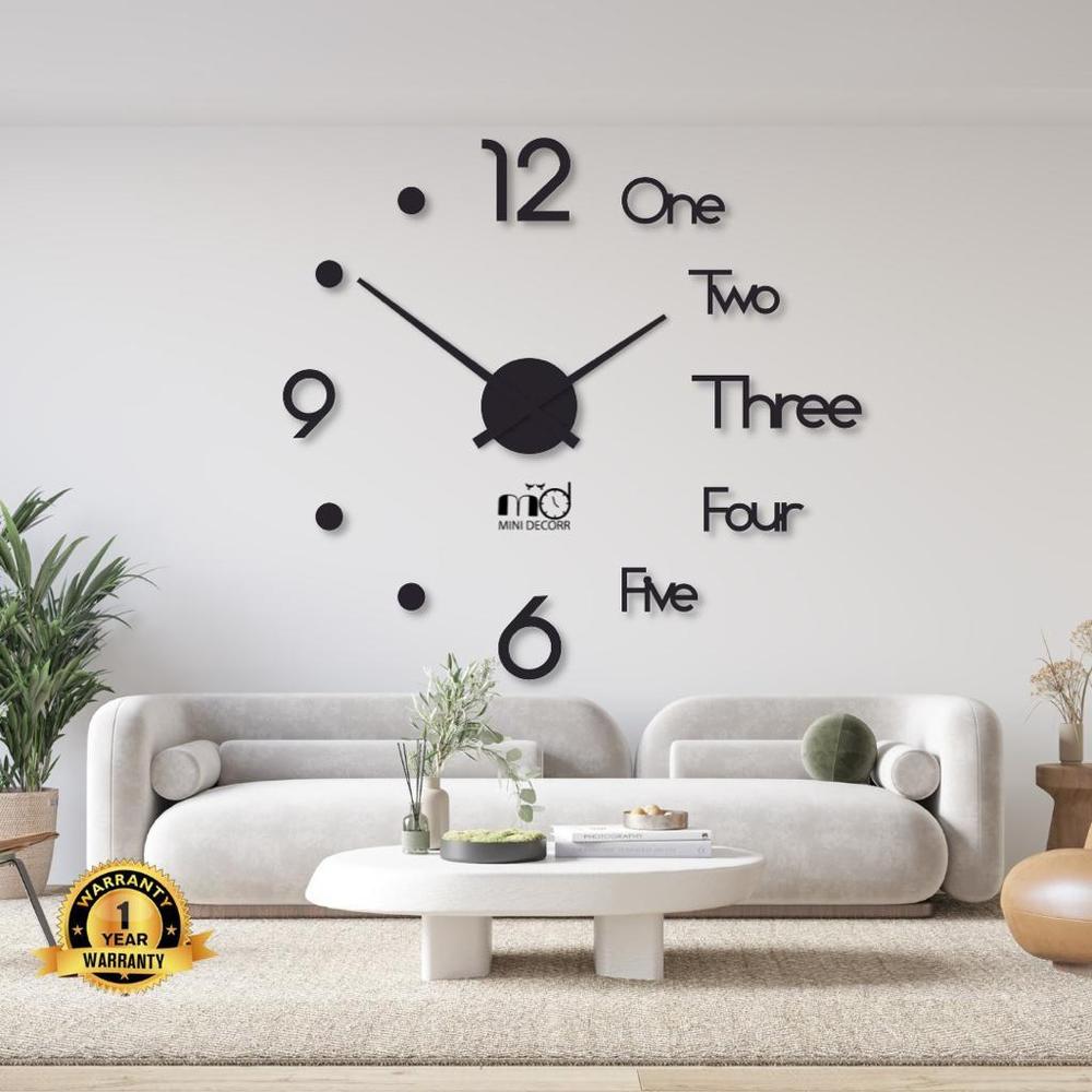 Minimalist 3D DIY Wall Clock | Modern Oversized Number & Word Design – Stylish Acrylic Wall Art Clock for Living Room, Office & Bedroom