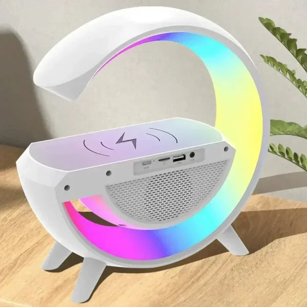 BT-3401 Multi-Functional LED Clock Speaker Lamp | G-Shaped Wireless Charging Speaker with Night Light, Bluetooth & Alarm