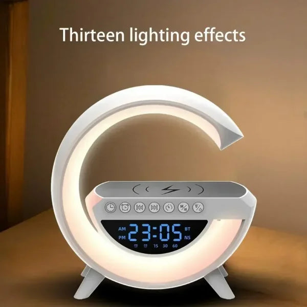 BT-3401 Multi-Functional LED Clock Speaker Lamp | G-Shaped Wireless Charging Speaker with Night Light, Bluetooth & Alarm