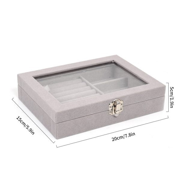 Mistico Velvet Jewelry Organizer Box with Glass Cover – Ring, Earring & Bracelet Display Case