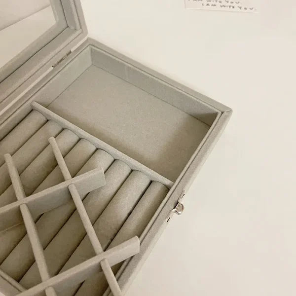 Mistico Velvet Jewelry Organizer Box with Glass Cover – Ring, Earring & Bracelet Display Case