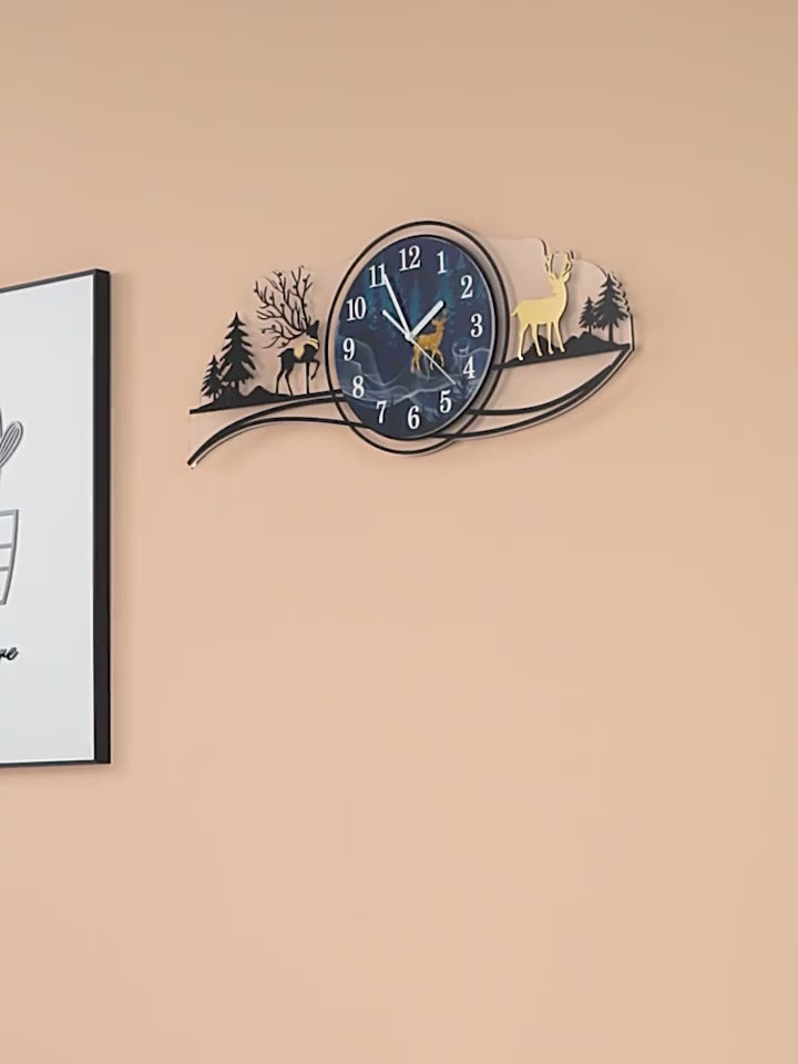 Forest Deer 3D Wooden Wall Clock with LED Light – 25 Inches Modern Home Décor