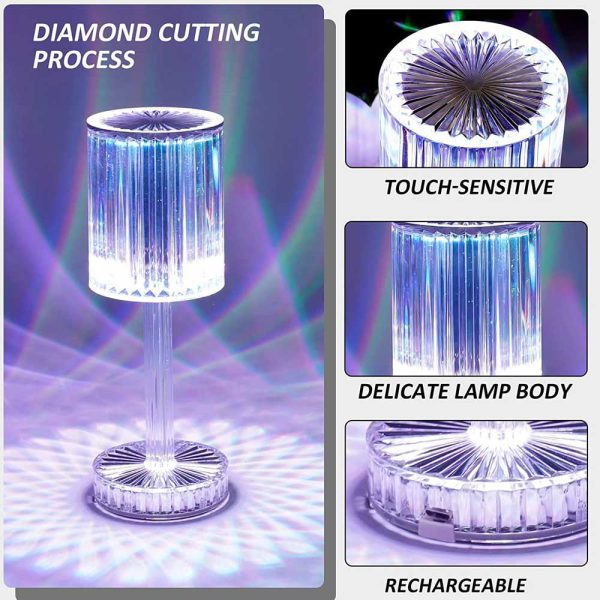 Rgb Crystal Touch Table Lamp, Led Night Light Bedside Lamp