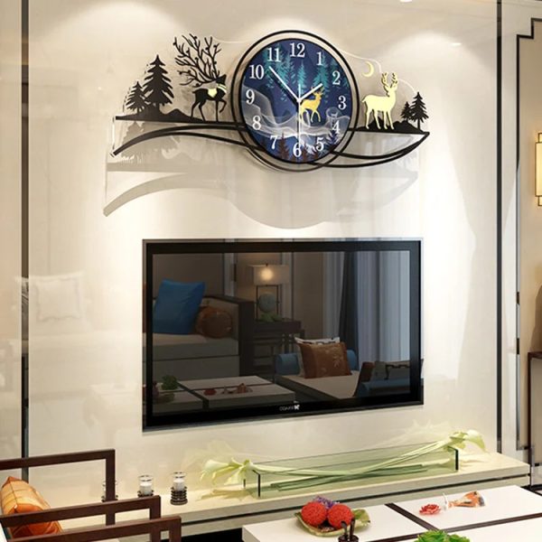 Forest Deer 3D Wooden Wall Clock with LED Light – 25 Inches Modern Home Décor