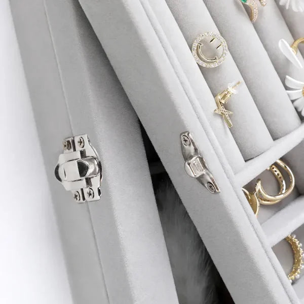 Mistico Velvet Jewelry Organizer Box with Glass Cover – Ring, Earring & Bracelet Display Case