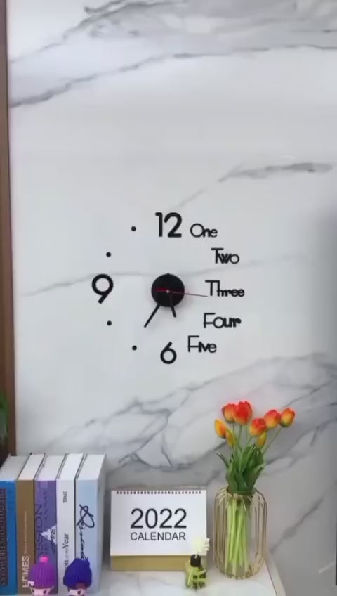 Minimalist 3D DIY Wall Clock | Modern Oversized Number & Word Design – Stylish Acrylic Wall Art Clock for Living Room, Office & Bedroom