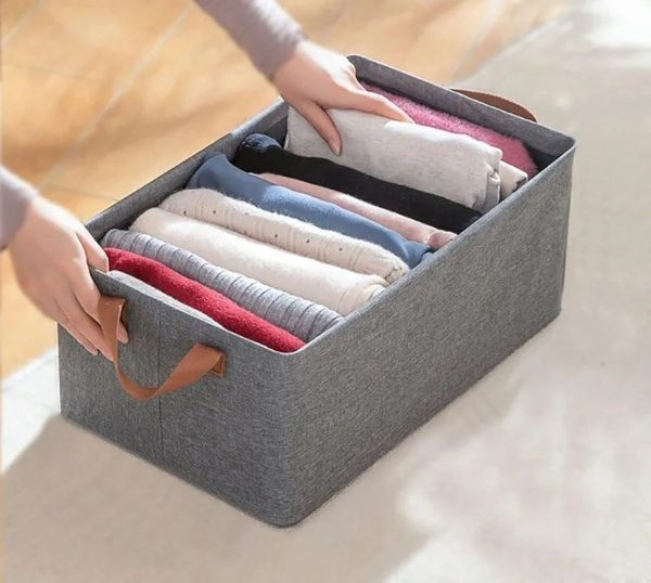 Foldable Cloth Organizer Box with Handles – Large Capacity Wardrobe Clothes Storage Basket