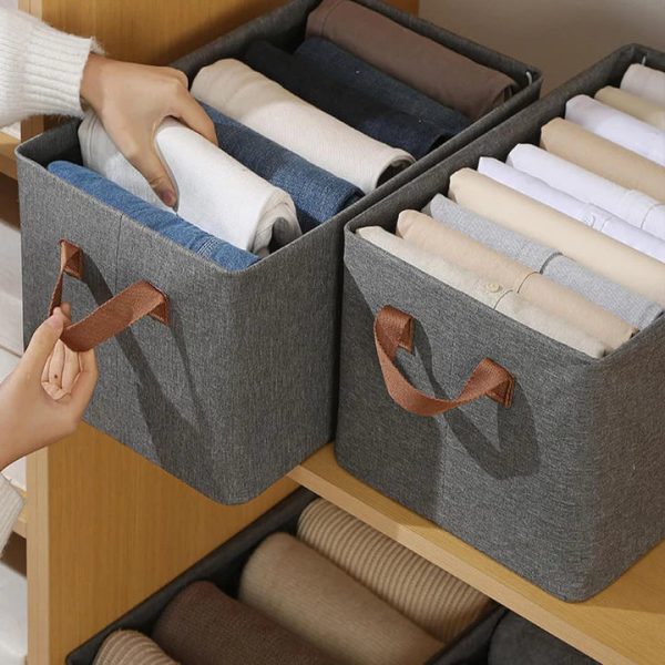 Foldable Cloth Organizer Box with Handles – Large Capacity Wardrobe Clothes Storage Basket